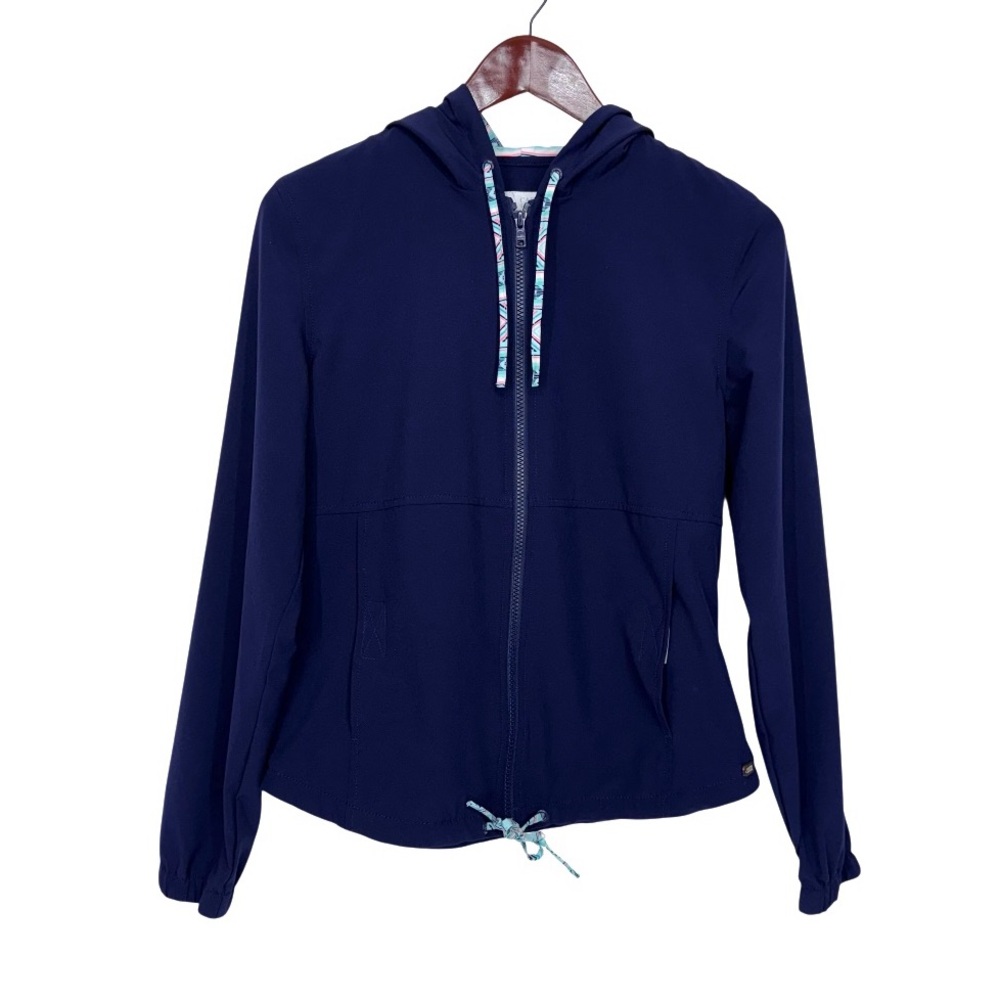 Carve Designs Navy Blue Teal Pink Full Zip Hooded Windbreaker Jacket Size Small